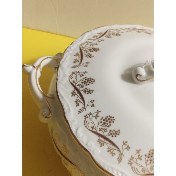 Vintage Coalport England Vegetable/Soup Tureen  "Burgundy" Pattern 10 1/2" - Picture 3 of 15